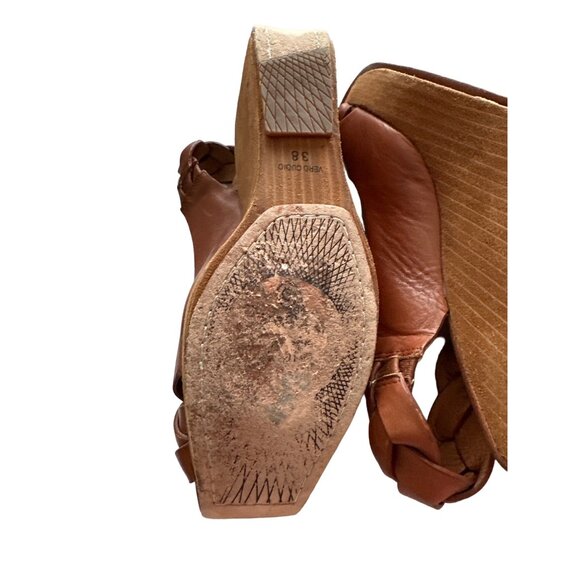 Modern Vintage Platform Wedge Sandals Brown Sling Back Leather Size 7.5 - Picture 7 of 11